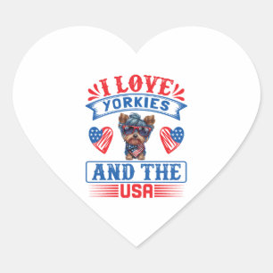 I Liebe Yorkies und USA 01 Herz-Aufkleber