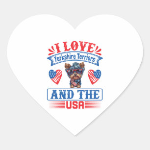 I Liebe Yorkshire Terriers and the USA 01 Herz-Aufkleber