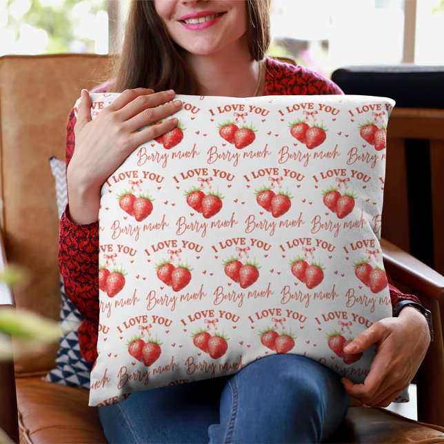'I Liebe You Berry Much' Red Strawberry Valentine Kissen ('I Love You Berry Much' Red Strawberry Valentine's Throw Pillow)