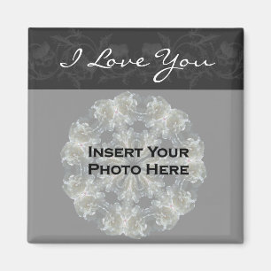 I Liebe You Black Floral Customizable Foto Magnet