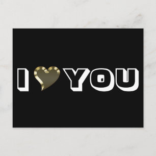 I Liebe You black gold heart moderne Typografie Postkarte