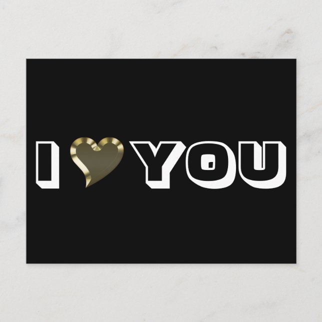 I Liebe You black gold heart moderne Typografie Postkarte (Vorderseite)