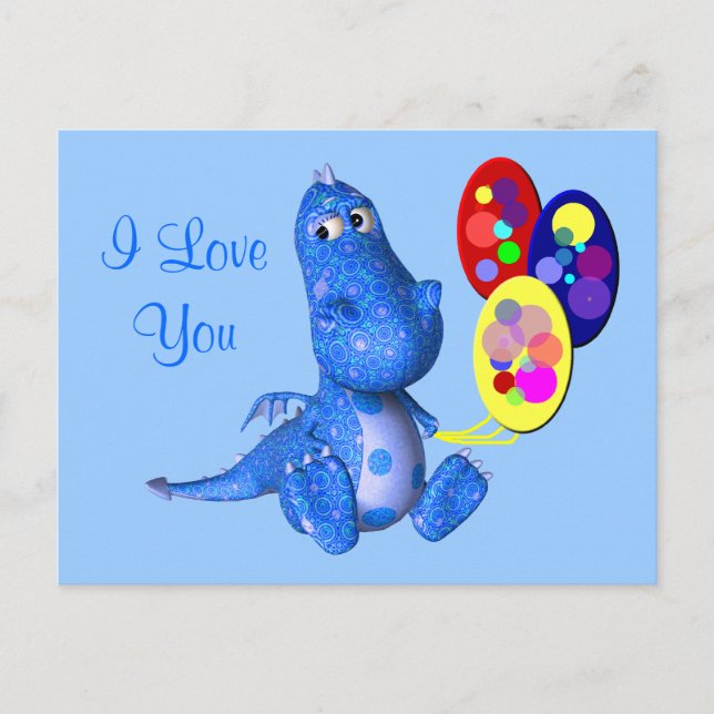 I Liebe You Blue Dragon Balloons Postcard Postkarte (Vorderseite)
