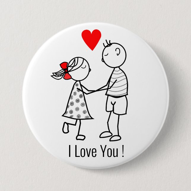 I Liebe You Button mit Niedlichem Paar - Anpassbar (Vorderseite)