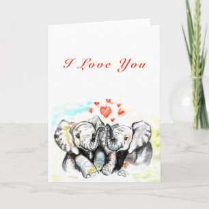 I Liebe You Card Couple Elephants - Malerei Karte