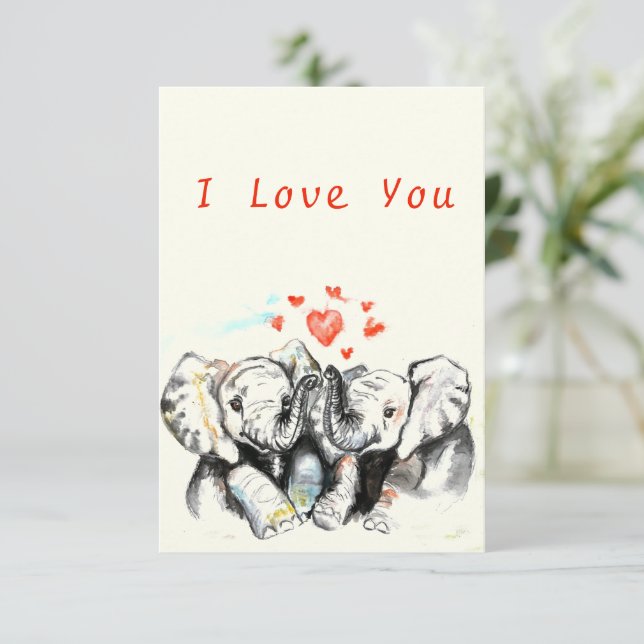 I Liebe You Card Romantic Couple Elephant Malerei Karte (Stehend Vorderseite)
