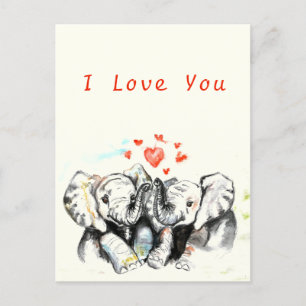 I Liebe You Card Romantic Couple Elephant Malerei Postkarte