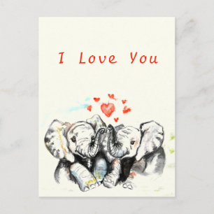 I Liebe You Card Romantic Couple Elephant Malerei Postkarte