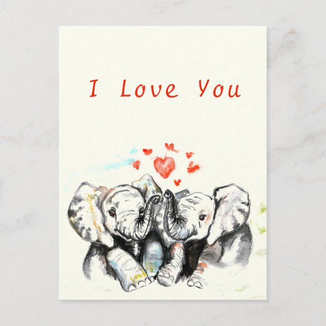 I Liebe You Card Romantic Couple Elephant Malerei Postkarte (Vorderseite)
