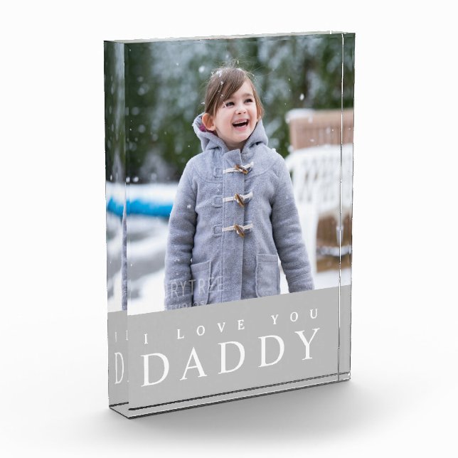 I Liebe You Daddy Modern Gray Kids Foto Block (Links)