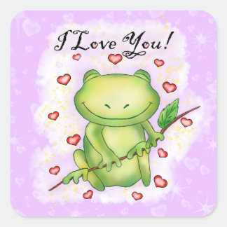 "I Liebe You" Frohe Valentinstag Frosch | Quadratischer Aufkleber