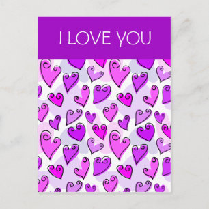 I Liebe You Girly Lila Heart Romantische Valentine Feiertagspostkarte