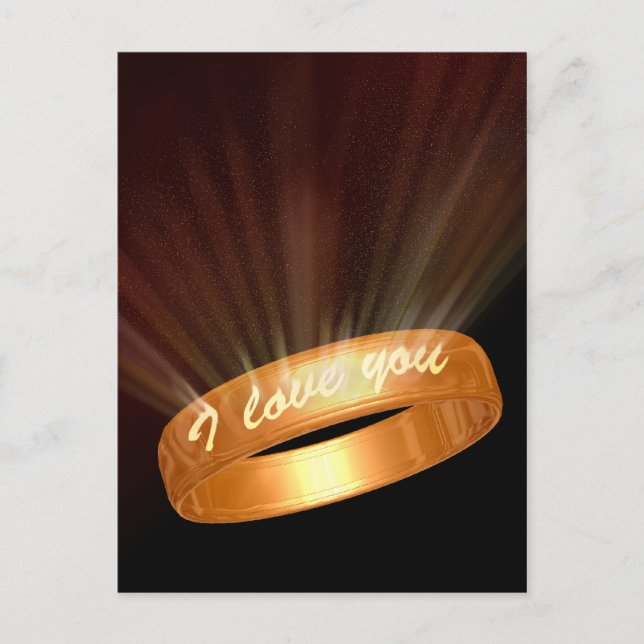 "I Liebe you" Goldener Ring Postkarte (Vorderseite)
