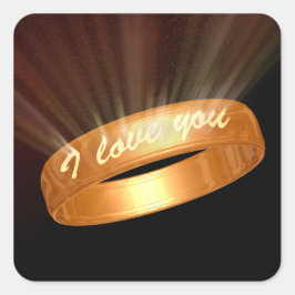 "I Liebe you" Goldener Ring Quadratischer Aufkleber