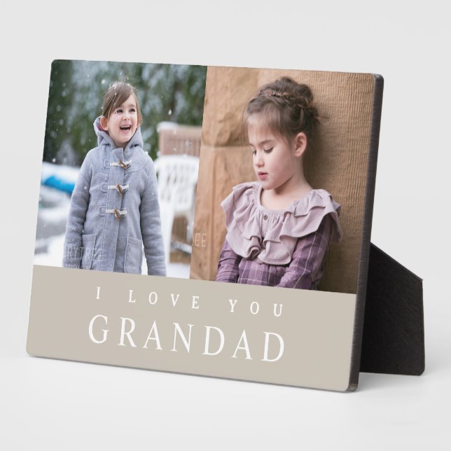 I Liebe You Grandad Modern Beige 2 Foto Collage Fotoplatte (Seite)