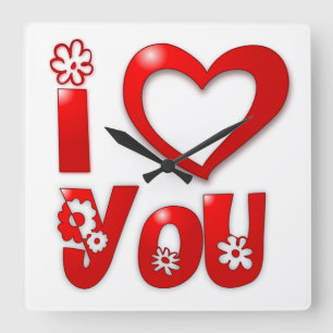 "I LIEBE YOU" GROOVY BLUME QUADRATISCHE WANDUHR