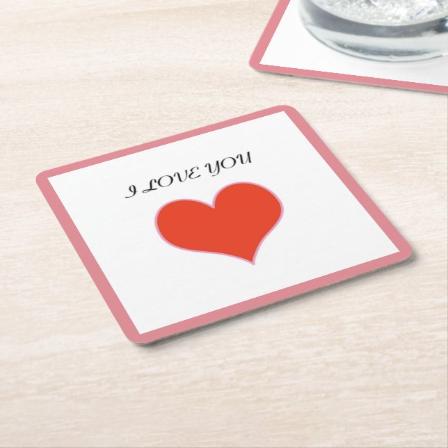 "I LIEBE YOU" HERZEN RECHTECKIGER PAPPUNTERSETZER (angewinkelt)