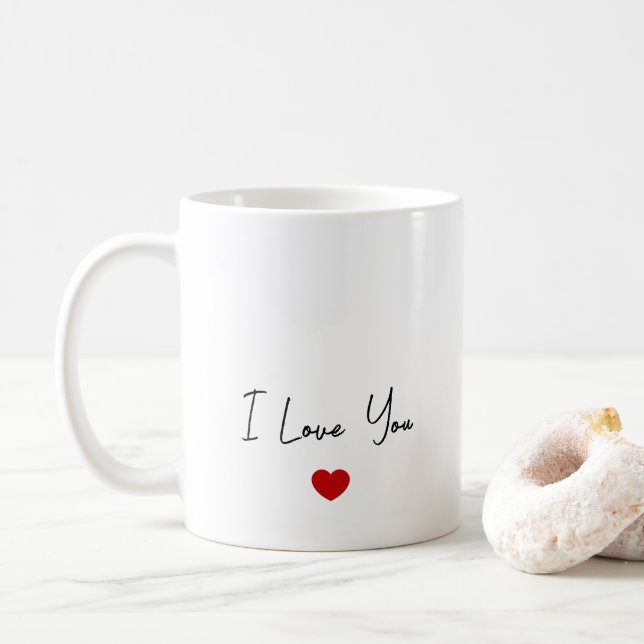 I Liebe You Modern Script Typografy Tiny Red Heart Kaffeetasse (Mit Donut)