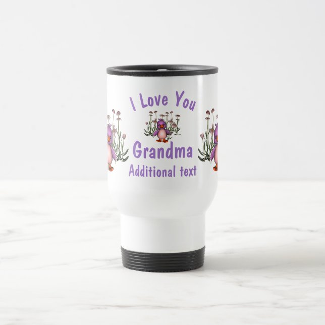 I Liebe You Oma Niedlich Bird Blume Personalisiert Reisebecher (Mittel)