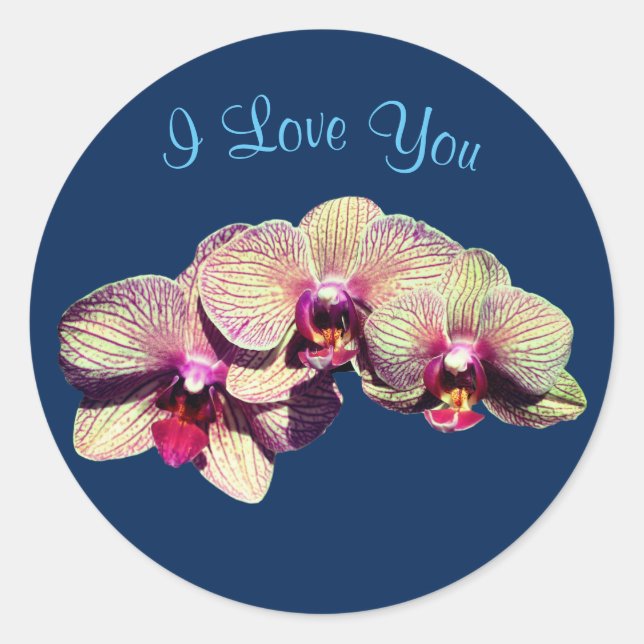 I Liebe You Orchid Trio Floral Runder Aufkleber (Vorderseite)