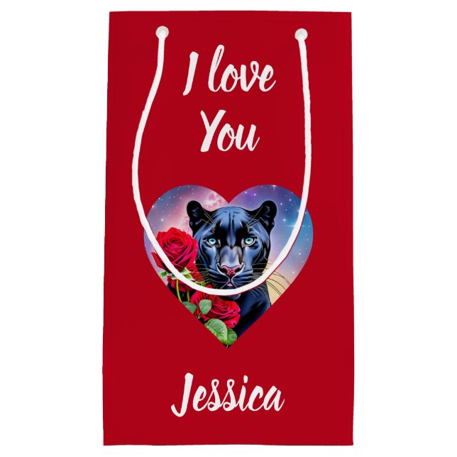 I Liebe You Panther Heart Personalisierter Name Kleine Geschenktüte (Vorderseite)