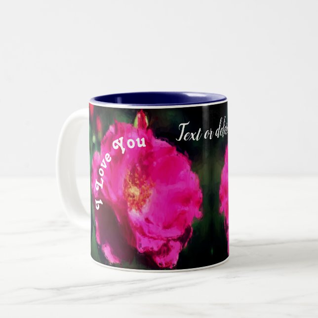 I Liebe You Pink Rose Art Personalisiert Zweifarbige Tasse (Vorderseite Links)