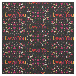 I LIEBE YOU Red Heart Gold Ribbon Black Valentine Stoff