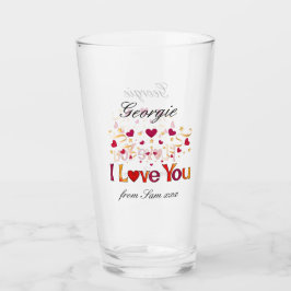 I LIEBE YOU Red Heart Gold Ribbon Vintag Valentine Glas