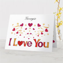 I LIEBE YOU Red Heart Gold Ribbon Vintag Valentine