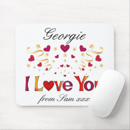 I LIEBE YOU Red Heart Gold Ribbon Vintag Valentine Mousepad