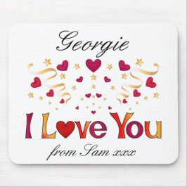 I LIEBE YOU Red Heart Gold Ribbon Vintag Valentine Mousepad