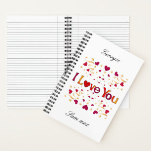 I LIEBE YOU Red Heart Gold Ribbon Vintag Valentine Notizbuch