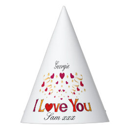 I LIEBE YOU Red Heart Gold Ribbon Vintag Valentine Partyhütchen