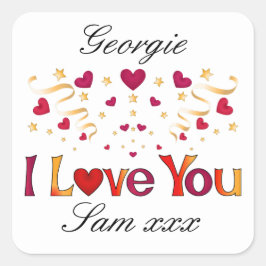 I LIEBE YOU Red Heart Gold Ribbon Vintag Valentine Quadratischer Aufkleber