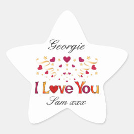 I LIEBE YOU Red Heart Gold Ribbon Vintag Valentine Stern-Aufkleber