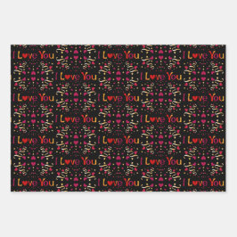I LIEBE YOU Red Heart Gold Vintag Valentine Black Geschenkpapier Set