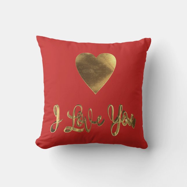 I Liebe You Romantic Heart Red Gold Typografie Kissen (Vorderseite)