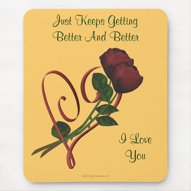 I Liebe You Rote Rosen Herz Blume Mousepad (Vorne)