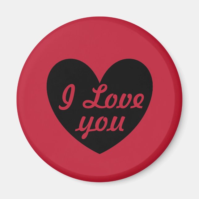 "I Liebe you" Schwarzes Herz auf Rot Magnet (Vorne)