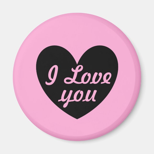 "I Liebe you" Schwarzes Herz auf Zuckerwatte rosa Magnet (Vorne)