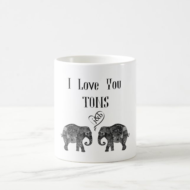 I LIEBE YOU TONS/Elephant Art/Wedding Personalisie Kaffeetasse (Mittel)