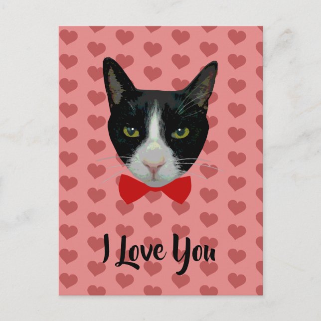 I Liebe You - Tuxedo Katze mit Bow-Krawatte Postkarte (Vorderseite)