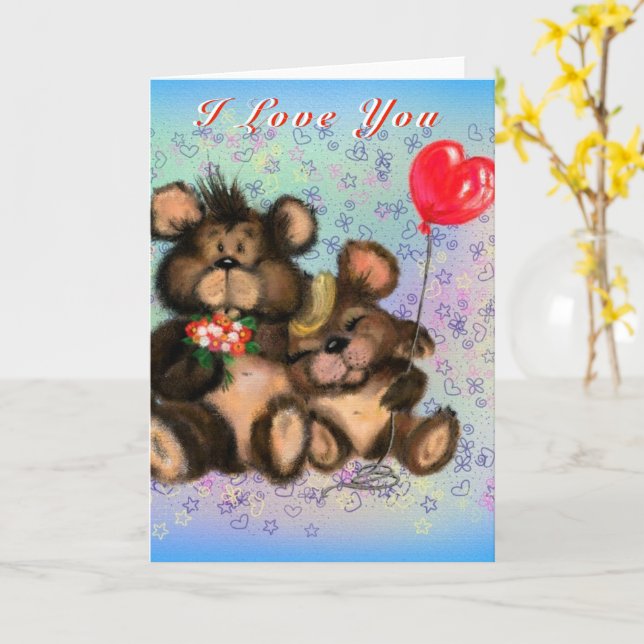 I Liebe You Valentine's Day Card Couple Liebe Bear Karte (Gelbe Blume)