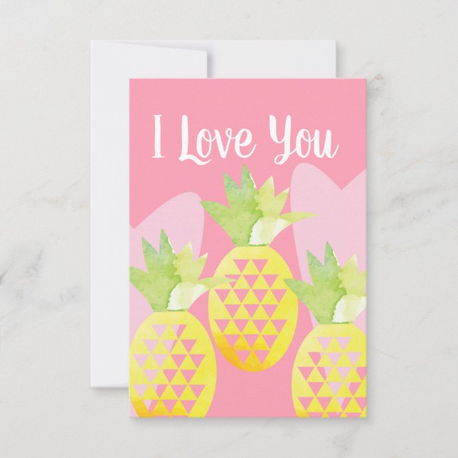 I Liebe You Watercolor Ananas Cards Karte (Vorderseite)