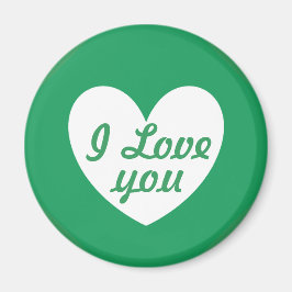 "I Liebe you" Weißes Herz auf Kelly green Magnet
