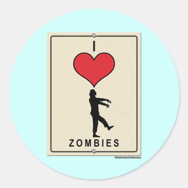 I Liebe Zombies Runder Aufkleber (Vorderseite)
