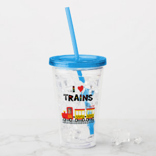 I Liebe Züge farbiges Foto und Name der Kinder Acryltrinkbecher