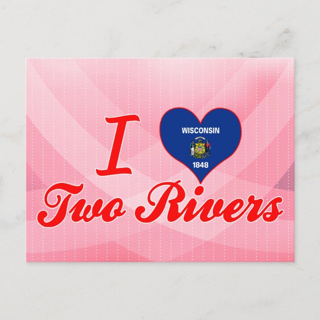 I Liebe zwei Flüsse, Wisconsin Postkarte (Vorderseite)