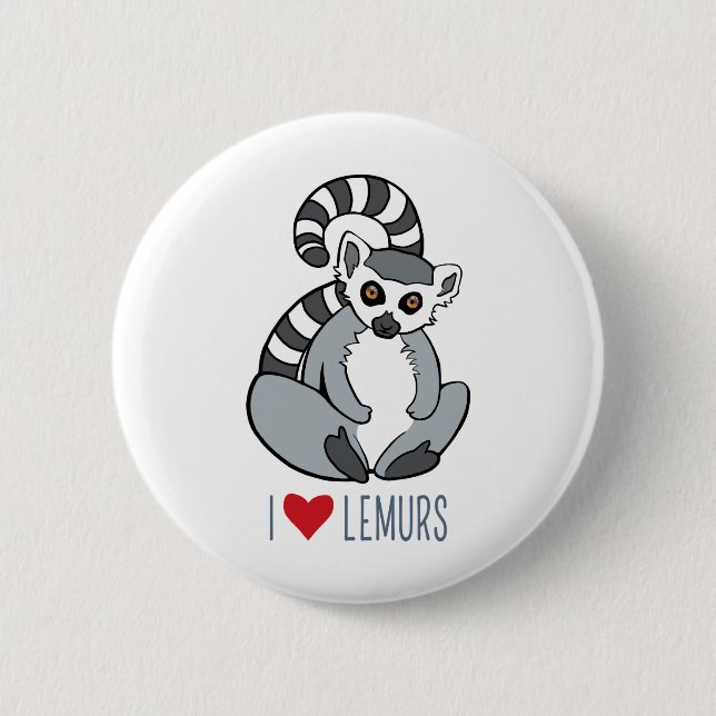 I LiebeLemurs - Cartoon Ring-Angebundener Lemur Button (Vorderseite)
