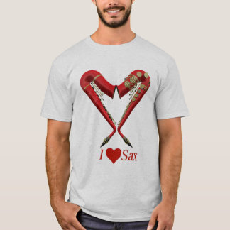I Liebesax-T-Shirt, rot auf Asche T-Shirt